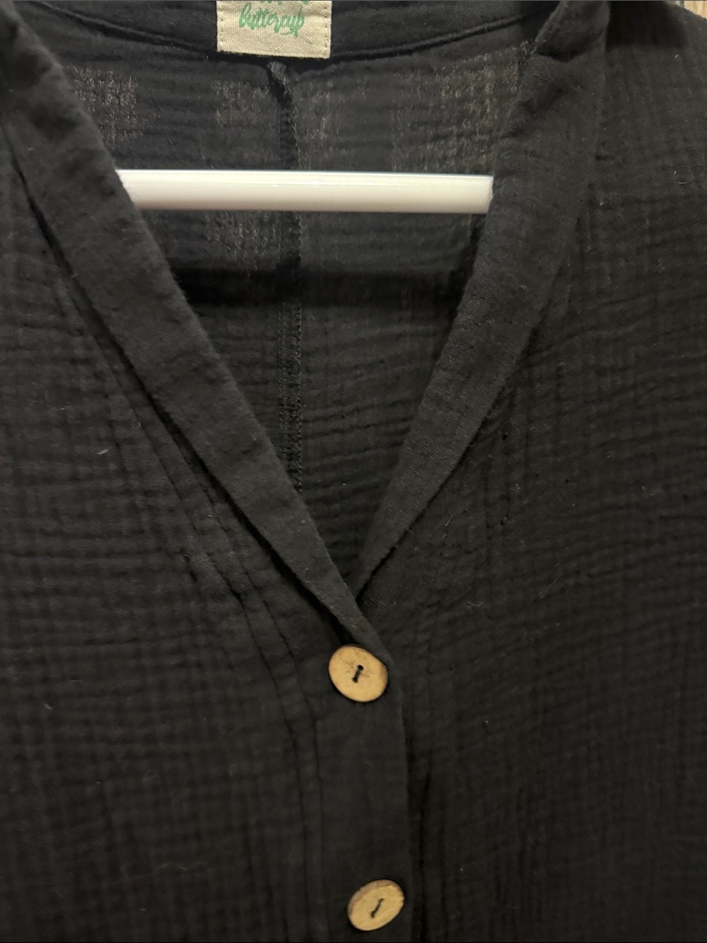 Relaxed Button-Front Black Short Sleeve jumper Small 100% cotton - Picture 7 of 10